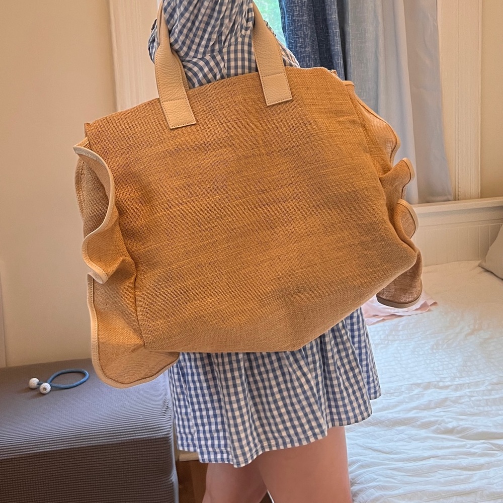 Beautiful brand XL new raffia bag - raffia + brown butter leather